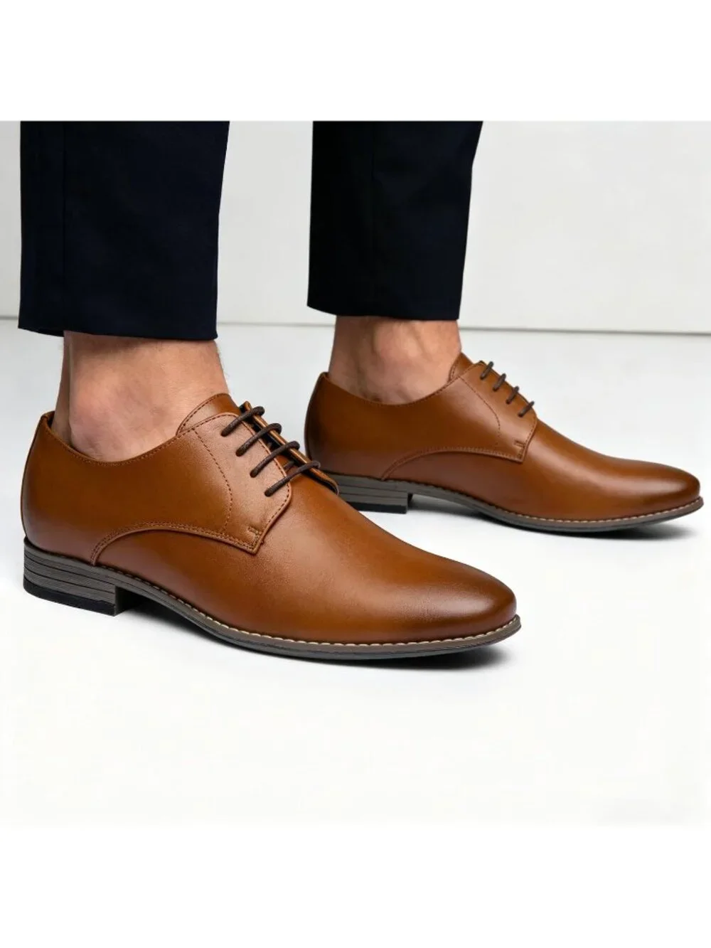 Men's Brown Leather Formal Non Slip Wedding Oxford Derby Dress Shoes